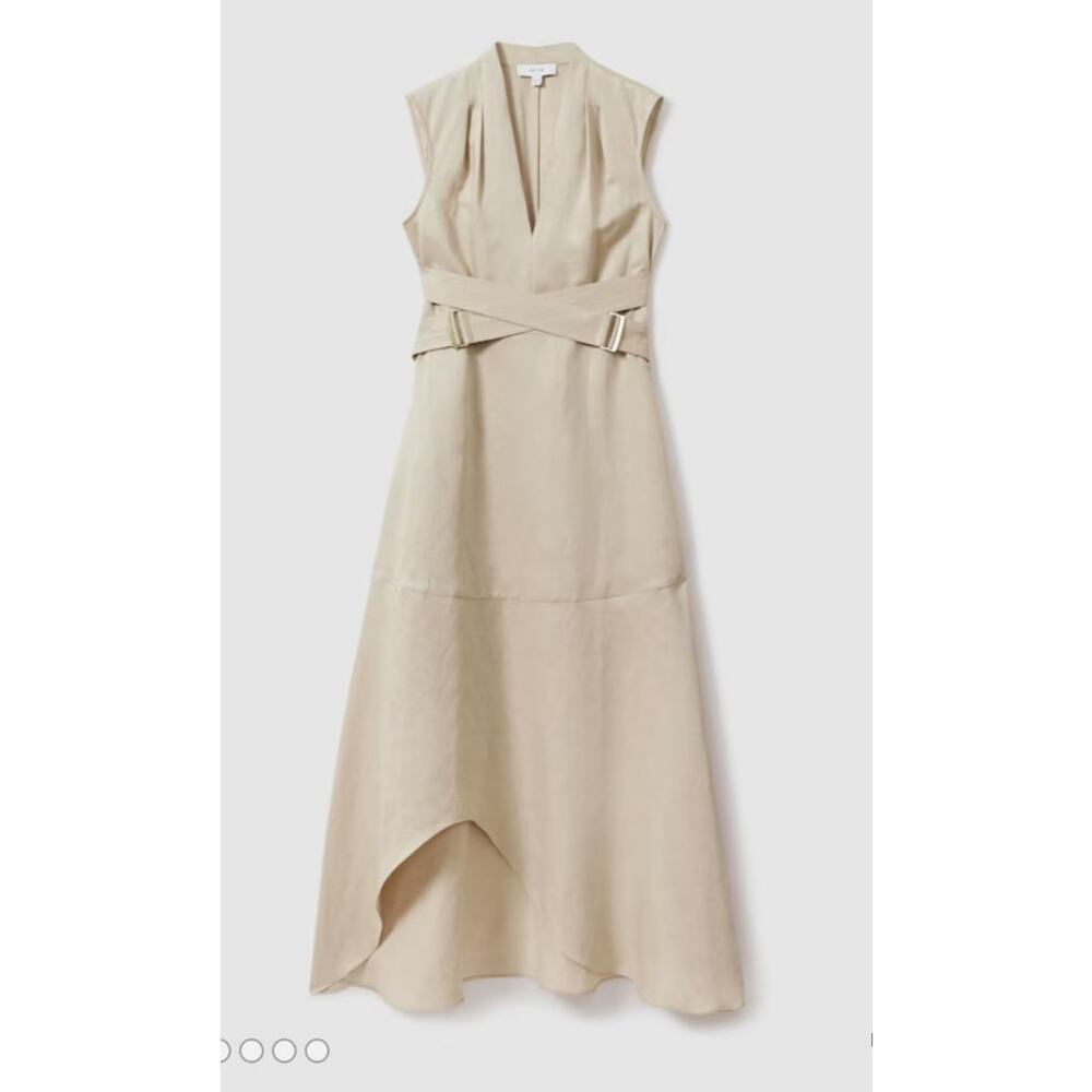 NWT: Reiss Ava Linen Blend Belted Midi Dress - Picture 2 of 11